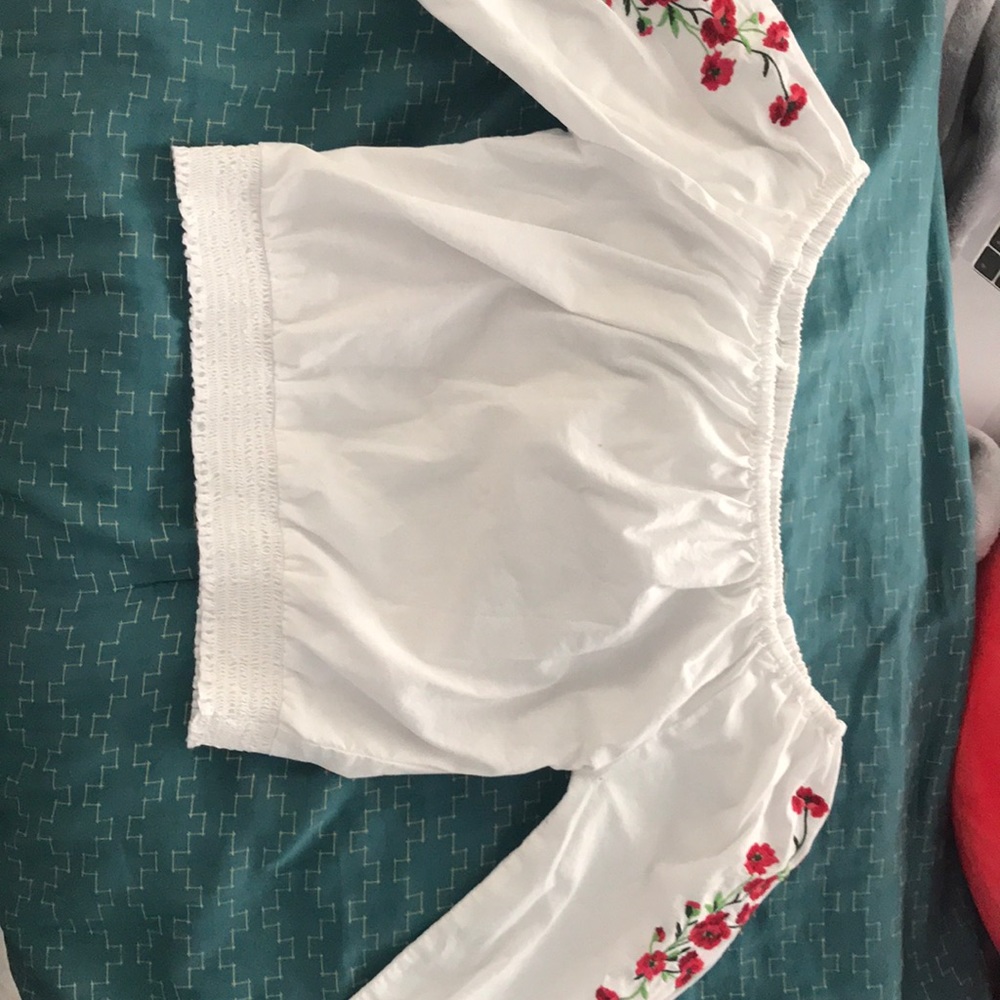 rose embroidered off the shoulder top